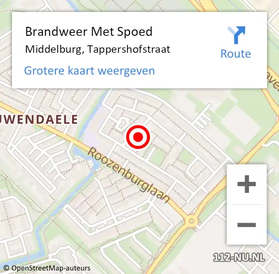 Locatie op kaart van de 112 melding: Brandweer Met Spoed Naar Middelburg, Tappershofstraat op 8 november 2024 07:42