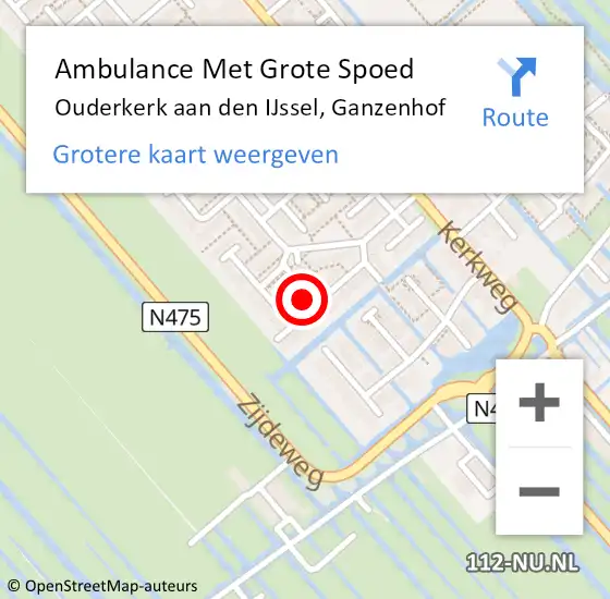 Locatie op kaart van de 112 melding: Ambulance Met Grote Spoed Naar Ouderkerk aan den IJssel, Ganzenhof op 8 november 2024 08:01