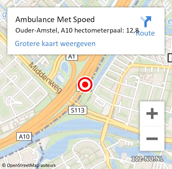 Locatie op kaart van de 112 melding: Ambulance Met Spoed Naar Ouder-Amstel, A10 hectometerpaal: 12,8 op 8 november 2024 08:23