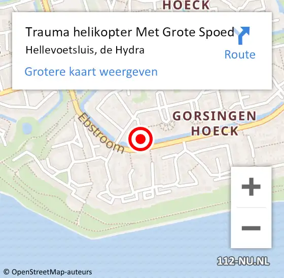 Locatie op kaart van de 112 melding: Trauma helikopter Met Grote Spoed Naar Hellevoetsluis, de Hydra op 8 november 2024 08:26