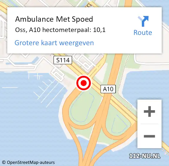 Locatie op kaart van de 112 melding: Ambulance Met Spoed Naar Oss, A10 hectometerpaal: 10,1 op 8 november 2024 08:46