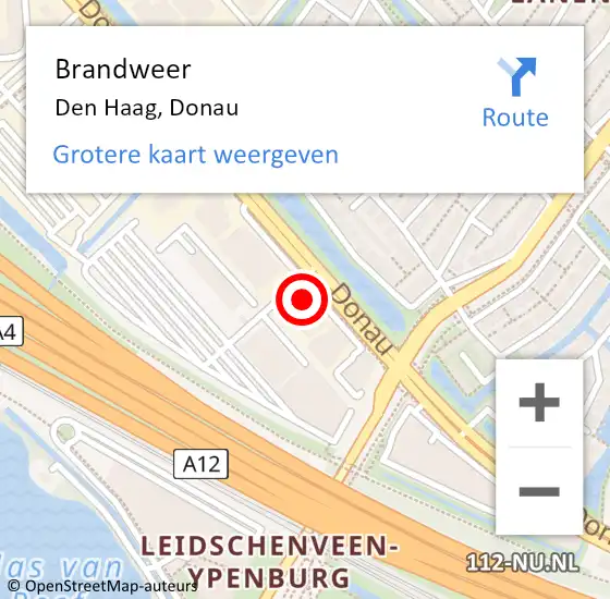 Locatie op kaart van de 112 melding: Brandweer Den Haag, Donau op 8 november 2024 09:01