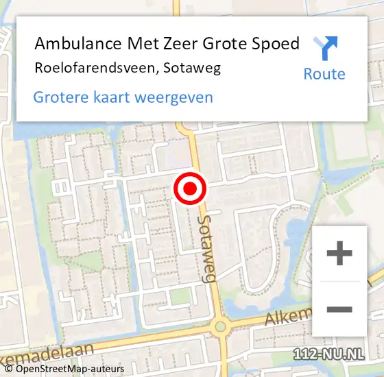 Locatie op kaart van de 112 melding: Ambulance Met Zeer Grote Spoed Naar Roelofarendsveen, Sotaweg op 8 november 2024 09:11