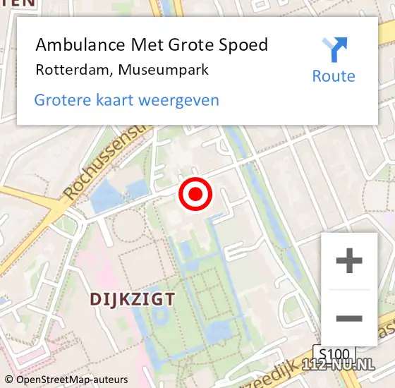 Locatie op kaart van de 112 melding: Ambulance Met Grote Spoed Naar Rotterdam, Museumpark op 8 november 2024 09:24