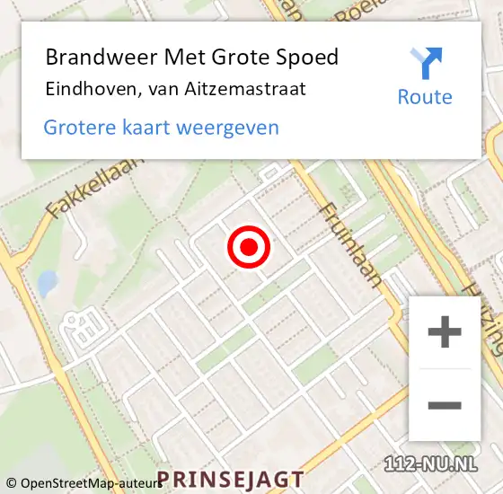 Locatie op kaart van de 112 melding: Brandweer Met Grote Spoed Naar Eindhoven, van Aitzemastraat op 8 november 2024 09:33