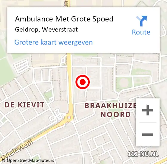 Locatie op kaart van de 112 melding: Ambulance Met Grote Spoed Naar Geldrop, Weverstraat op 26 oktober 2014 08:51