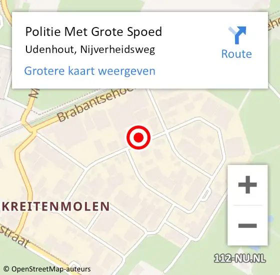 Locatie op kaart van de 112 melding: Politie Met Grote Spoed Naar Udenhout, Nijverheidsweg op 8 november 2024 09:51