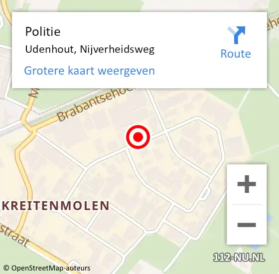 Locatie op kaart van de 112 melding: Politie Udenhout, Nijverheidsweg op 8 november 2024 09:51