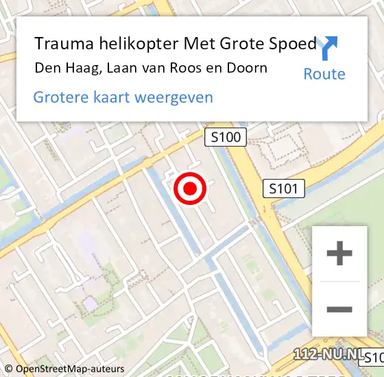 Locatie op kaart van de 112 melding: Trauma helikopter Met Grote Spoed Naar Den Haag, Laan van Roos en Doorn op 8 november 2024 10:01