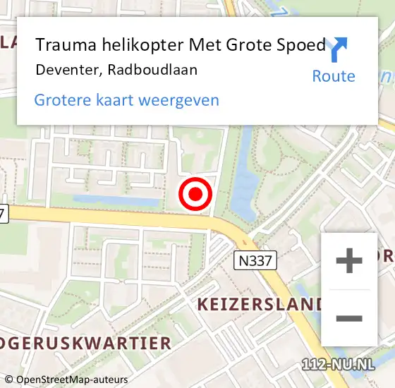 Locatie op kaart van de 112 melding: Trauma helikopter Met Grote Spoed Naar Deventer, Radboudlaan op 8 november 2024 10:38