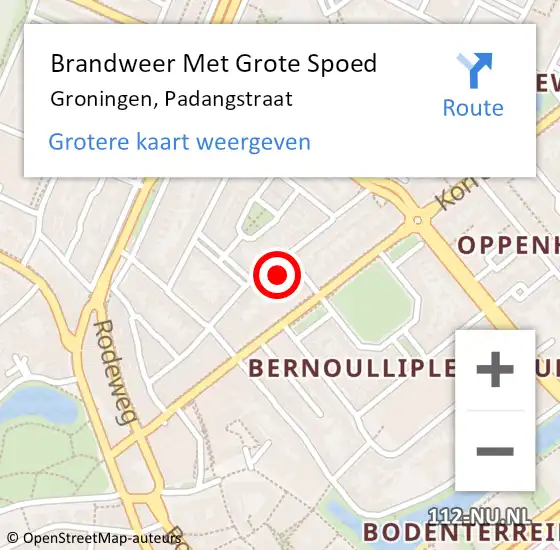 Locatie op kaart van de 112 melding: Brandweer Met Grote Spoed Naar Groningen, Padangstraat op 8 november 2024 10:54