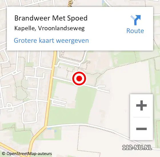 Locatie op kaart van de 112 melding: Brandweer Met Spoed Naar Kapelle, Vroonlandseweg op 8 november 2024 11:02