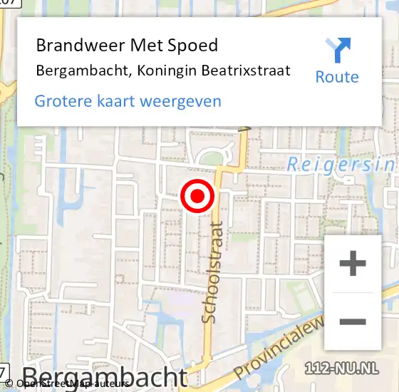 Locatie op kaart van de 112 melding: Brandweer Met Spoed Naar Bergambacht, Koningin Beatrixstraat op 8 november 2024 11:19