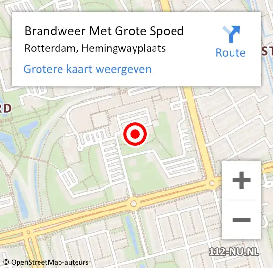 Locatie op kaart van de 112 melding: Brandweer Met Grote Spoed Naar Rotterdam, Hemingwayplaats op 8 november 2024 11:28