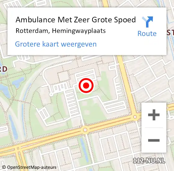 Locatie op kaart van de 112 melding: Ambulance Met Zeer Grote Spoed Naar Rotterdam, Hemingwayplaats op 8 november 2024 11:28