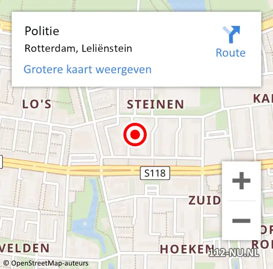 Locatie op kaart van de 112 melding: Politie Rotterdam, Leliënstein op 8 november 2024 11:53