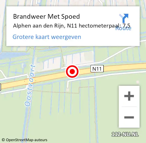 Locatie op kaart van de 112 melding: Brandweer Met Spoed Naar Alphen aan den Rijn, N11 hectometerpaal: 7,5 op 8 november 2024 11:54