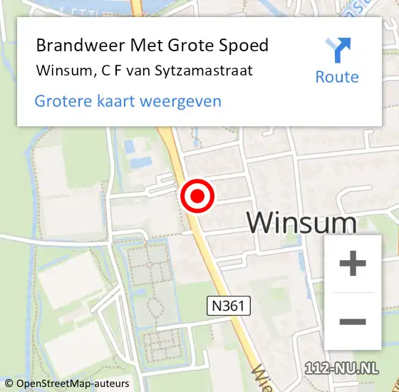 Locatie op kaart van de 112 melding: Brandweer Met Grote Spoed Naar Winsum, C F van Sytzamastraat op 8 november 2024 12:04