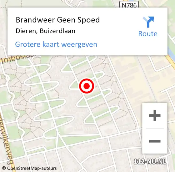 Locatie op kaart van de 112 melding: Brandweer Geen Spoed Naar Dieren, Buizerdlaan op 8 november 2024 12:10