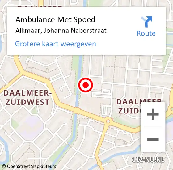 Locatie op kaart van de 112 melding: Ambulance Met Spoed Naar Alkmaar, Johanna Naberstraat op 8 november 2024 12:23