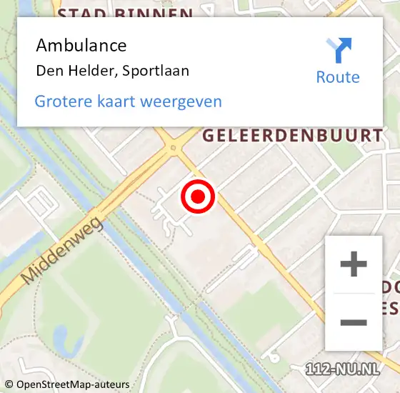 Locatie op kaart van de 112 melding: Ambulance Den Helder, Sportlaan op 8 november 2024 12:23