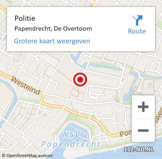 Locatie op kaart van de 112 melding: Politie Papendrecht, De Overtoom op 8 november 2024 12:27