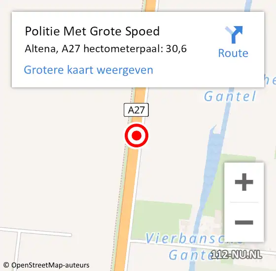 Locatie op kaart van de 112 melding: Politie Met Grote Spoed Naar Altena, A27 hectometerpaal: 30,6 op 8 november 2024 12:30