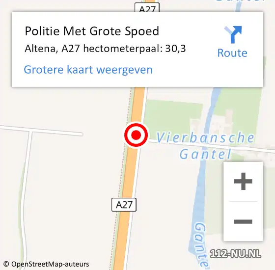 Locatie op kaart van de 112 melding: Politie Met Grote Spoed Naar Altena, A27 hectometerpaal: 30,3 op 8 november 2024 12:35