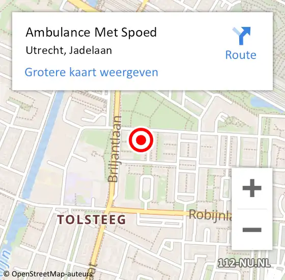 Locatie op kaart van de 112 melding: Ambulance Met Spoed Naar Utrecht, Jadelaan op 26 oktober 2014 09:21