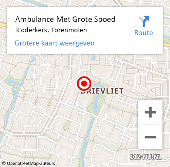 Locatie op kaart van de 112 melding: Ambulance Met Grote Spoed Naar Ridderkerk, Torenmolen op 8 november 2024 12:44