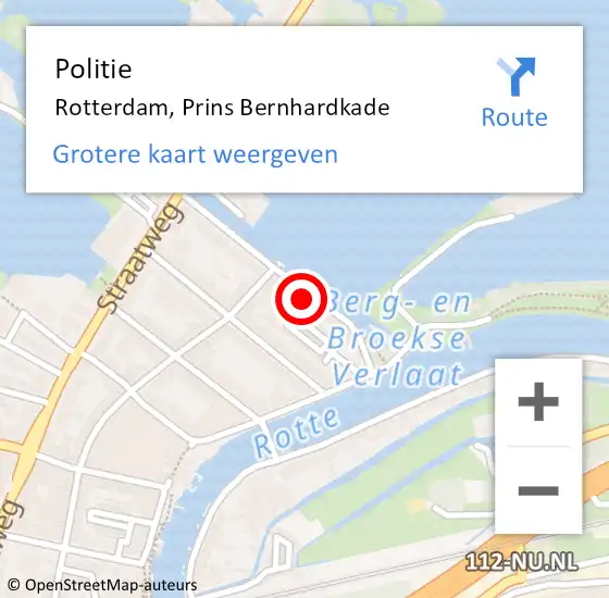 Locatie op kaart van de 112 melding: Politie Rotterdam, Prins Bernhardkade op 8 november 2024 12:57