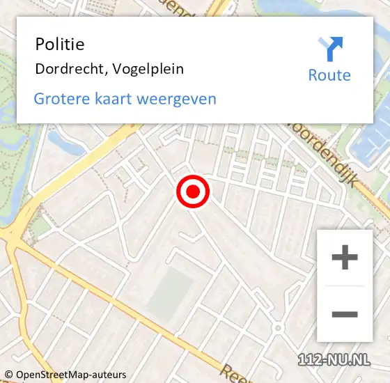 Locatie op kaart van de 112 melding: Politie Dordrecht, Vogelplein op 8 november 2024 13:01