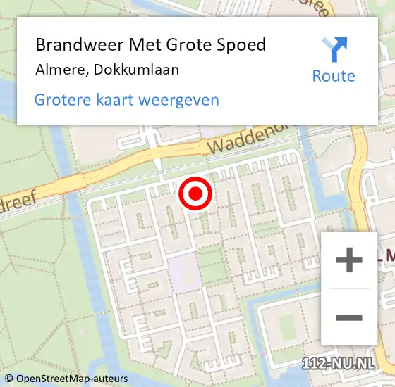 Locatie op kaart van de 112 melding: Brandweer Met Grote Spoed Naar Almere, Dokkumlaan op 8 november 2024 13:06