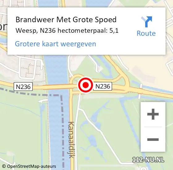 Locatie op kaart van de 112 melding: Brandweer Met Grote Spoed Naar Weesp, N236 hectometerpaal: 5,1 op 8 november 2024 13:13