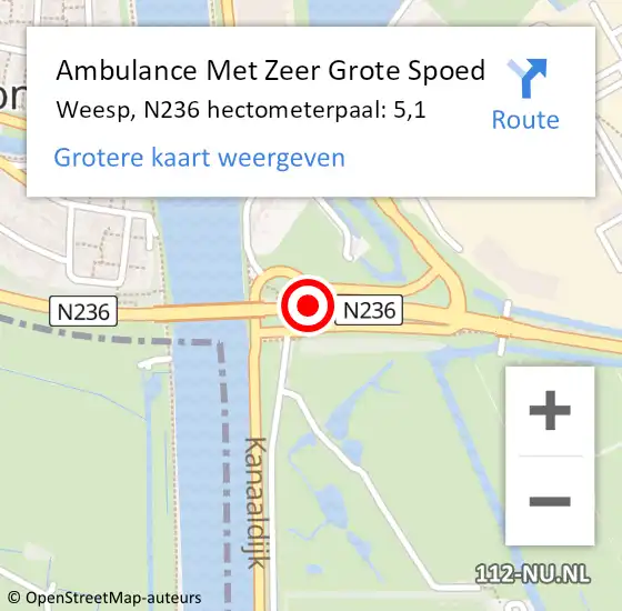 Locatie op kaart van de 112 melding: Ambulance Met Zeer Grote Spoed Naar Weesp, N236 hectometerpaal: 5,1 op 8 november 2024 13:13