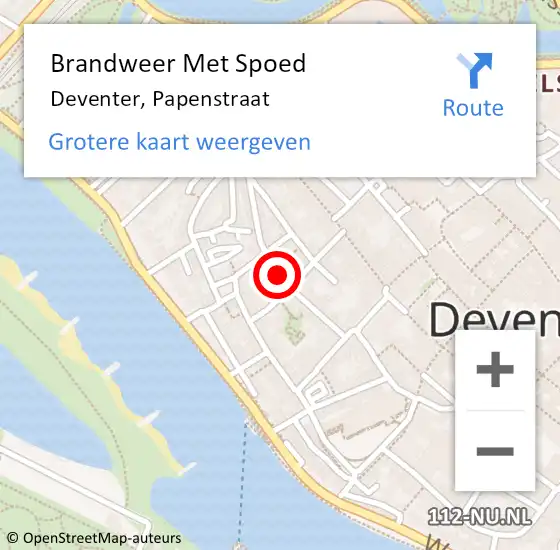 Locatie op kaart van de 112 melding: Brandweer Met Spoed Naar Deventer, Papenstraat op 8 november 2024 13:14