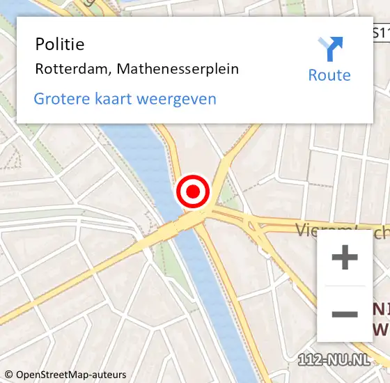 Locatie op kaart van de 112 melding: Politie Rotterdam, Mathenesserplein op 8 november 2024 13:16