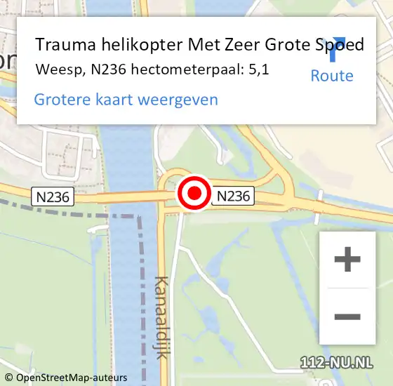 Locatie op kaart van de 112 melding: Trauma helikopter Met Zeer Grote Spoed Naar Weesp, N236 hectometerpaal: 5,1 op 8 november 2024 13:16