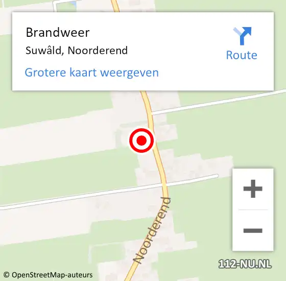 Locatie op kaart van de 112 melding: Brandweer Suwâld, Noorderend op 8 november 2024 13:19