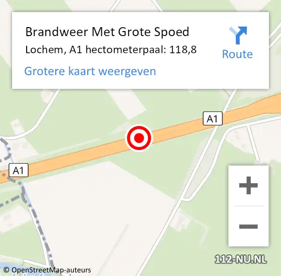 Locatie op kaart van de 112 melding: Brandweer Met Grote Spoed Naar Lochem, A1 hectometerpaal: 118,8 op 8 november 2024 13:22