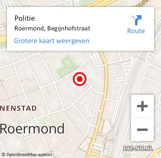 Locatie op kaart van de 112 melding: Politie Roermond, Begijnhofstraat op 8 november 2024 13:31