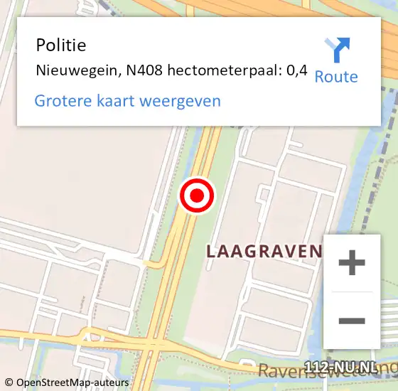 Locatie op kaart van de 112 melding: Politie Nieuwegein, N408 hectometerpaal: 0,4 op 8 november 2024 13:37