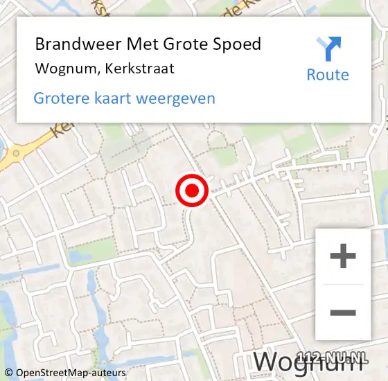 Locatie op kaart van de 112 melding: Brandweer Met Grote Spoed Naar Wognum, Kerkstraat op 8 november 2024 13:43