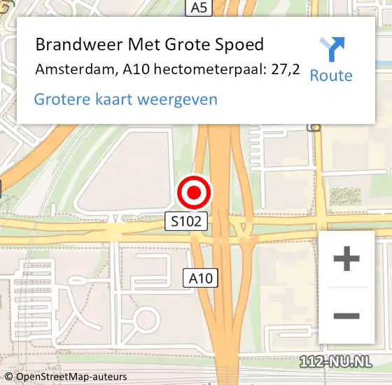 Locatie op kaart van de 112 melding: Brandweer Met Grote Spoed Naar Amsterdam, A10 hectometerpaal: 27,2 op 8 november 2024 13:44