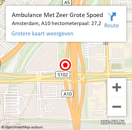 Locatie op kaart van de 112 melding: Ambulance Met Zeer Grote Spoed Naar Amsterdam, A10 hectometerpaal: 27,2 op 8 november 2024 13:45