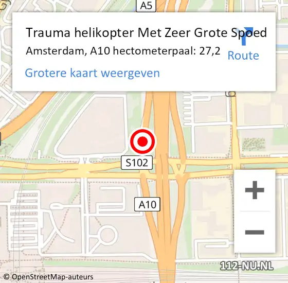 Locatie op kaart van de 112 melding: Trauma helikopter Met Zeer Grote Spoed Naar Amsterdam, A10 hectometerpaal: 27,2 op 8 november 2024 13:46