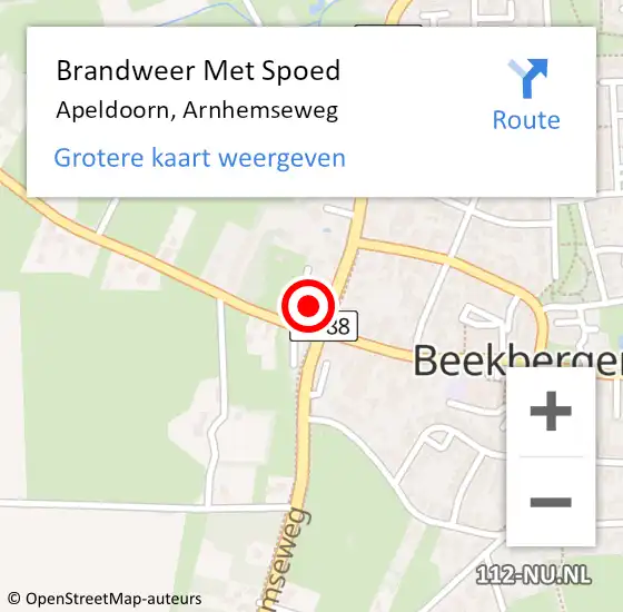 Locatie op kaart van de 112 melding: Brandweer Met Spoed Naar Apeldoorn, Arnhemseweg op 8 november 2024 14:03