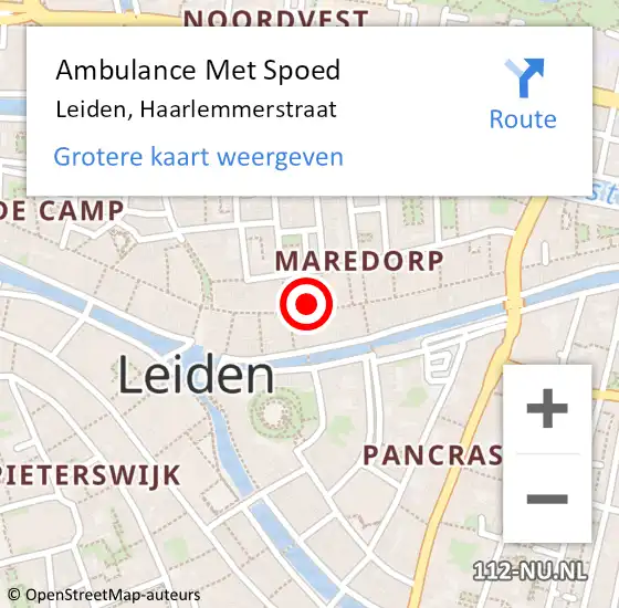 Locatie op kaart van de 112 melding: Ambulance Met Spoed Naar Leiden, Haarlemmerstraat op 8 november 2024 14:12