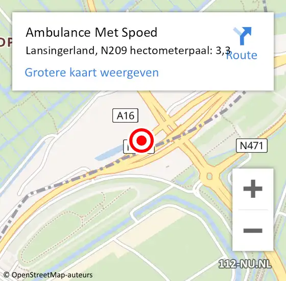 Locatie op kaart van de 112 melding: Ambulance Met Spoed Naar Lansingerland, N209 hectometerpaal: 3,3 op 8 november 2024 14:15