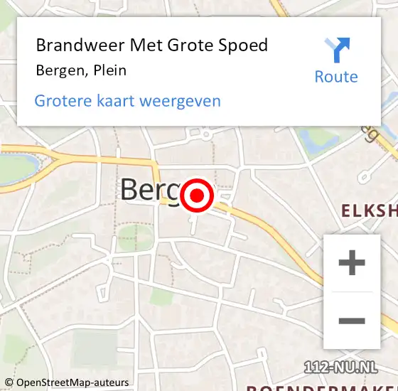 Locatie op kaart van de 112 melding: Brandweer Met Grote Spoed Naar Bergen, Plein op 8 november 2024 14:25